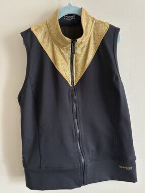 Bebe Sport Spandex Jacket Sleeveless Cropped Zip Black Gold Y2K Small